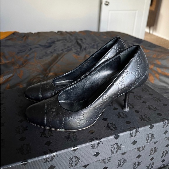 Authentic Monogrammed Gucci Kitten Heels | 5B | Black main image 3